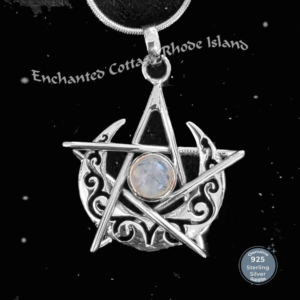 Wiccan 𝑷𝒆𝒏𝒕𝒂𝒈𝒓𝒂𝒎 𝑴𝒐𝒐𝒏 w/Moonstone 925 Sterling Silver Pendant